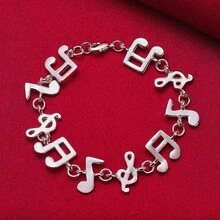 925 Sterling Silver Plated Music Symbol Chain Bracelet For Women Wedding Engagement Party Fashion Jewelry - Silver - View 2