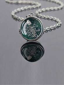 1件化石风格十二生肖主题玻璃凸面吊坠项链，搭配可调节链条，时尚又充满青春气息的配饰。 - 銀色 - 查看 3