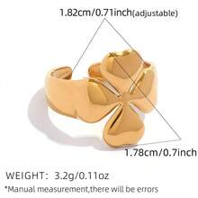 Frminee 3pcs/1pc Women's Gold-Plated Stainless Steel Ring Set, Stackable Ring Set, Four-Leaf Clover Geometric And Dolphin Design, Fashionable Jewelry, Waterproof For Summer Beaches - Gold - View 10