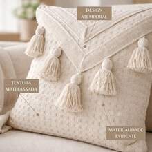 Pompom Cushion Cover 100% Cotton Macramé Raw Natural Boho 45CMX45CM - Màu be - Xem 3