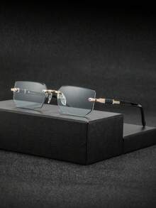 1 Pair Men's Metal Square Frameless Glasses, Retro Personalized Classical Refined Luxurious Versatile Business Style, Fashionable Eyewear Suitable For Business Reception, Commuting, Driving, Golf - Multicolor - View 3