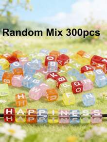 300/600/1000pcs Mixed Color Acrylic Letter Pattern Square Spacer Beads For Jewelry Making - Multicolor - View 16