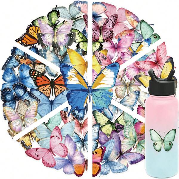 50PCS Color Butterfly Stickers Decals Scrapbook, Journaling, Laptop, Bumper, Skateboard, Water Bottles, Computer, Phone, For Gift Bags, Envelope Seals, Party Decoration, Office Supplies