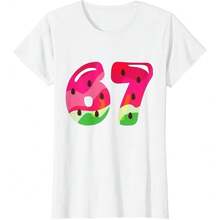 Watermelon 67 Meme Six Seven Slang 67th Birthday Ladies' Crewneck T-Shirt - 白色 - 查看 1