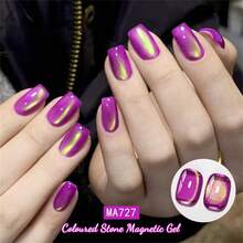 MEET ACROSS 1pc 7ml Jelly Colored Stone Cat Eye Gel Nail Polish, Gold Light Ultral Shine Gradient Magnetic Semi Permanent Soak Off UV Gel Varnish For Summer Nails, Manicure Nail Art Degign For Home And Salon Nail Supplies - 彩色 - 查看 2