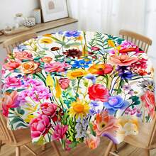 1件春季彩色花卉圆形桌布，适用于日常客厅、餐厅、节日派对、户外婚礼 - 可机洗，100% 涤纶防尘罩 - 彩色 - 查看 9