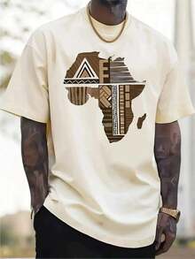 Camiseta de manga corta para hombre con estampado de mapa de África, cuello redondo, diseño único y moderno, estilo urbano informal, estilo hip hop, tela cómoda, 100% algodón, para primavera y verano. - Blanco - Ver 6
