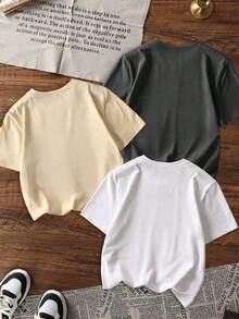 3pcs/Set Girls Casual Printed Round Neck Short Sleeve T-Shirt, Summer Student Young Children Clothing - Cute Little Animal Rabbit Fashion T-Shirt Brings Joy And Happiness To Every Child! Valentine's Day - Apricot - View 9