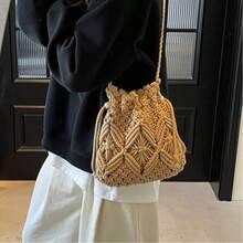 Handwoven Small Crossbody Bag For Women, New Woven Messenger Bag, Niche Beach Casual Shoulder Bag, Mini Square Envelope Bag, Crossbody Bag, Suitable For Beach Resort - 卡其色 - 查看 10