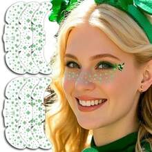 6 Pcs Shamrocks Freckles Temporary Glitter Tattoos For Women St Patricks Day Face Tattoo Stickers Green Makeup Tattoo St Patricks Day Accessories - 綠色 - 查看 1