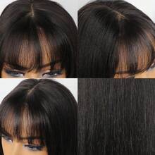 Short Black Hair Glueless Bob Wig With Airy Bangs Human Hair 4X4 Closure Wig Ready To Go Bob Wig, Wear Go Pre Cut Pre Plucked Glueless Closure Wig Layered With Fringe Bangs - SNatural - View 8