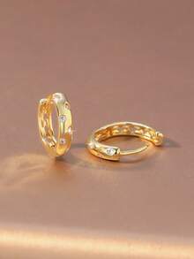 Hihho 1 Pair Silver Fully Paved Rhinestone Hoop Earrings, Minimalist Luxury Earrings, Subtle Design Elevates Professional Attire - Earrings - View 4