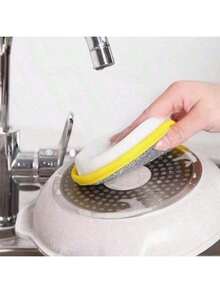 5/10pcs Double-Sided Sponge Scrubber, Kitchen Cleaning Pad For Pots And Dishes, Non-Stick - Multicolor - View 2