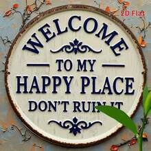 ️2D Flat, Antique Metal Welcome Sign - Welcome To My Happy Place, Don't Ruin It -.8X.8inch , Vintage Iron Wall Decoration With Floral Decoration, Suitable For Home, Porch, Garden, Cafe, Bar, Etc., Outdoor Vintage Iron Wall Art, Metal Wall Decoration,Valentines Decor,Wall Decor,Room Decor,Bathroom Deccor,Home Decor,Wall Art,Welcome Metal Sign,Vintage Iron Plaque,2D Wall Art,Porch Garden Decor,Antique Wall Sign,Home Wall Plaque,Cafe Bar Decor,Floral Metal Art,Outdoor Iron Sign,Retro Wall Plaque - A - Xem 9