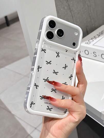 1 pieza Funda de teléfono transparente de TPU suave a prueba de golpes con diseño minimalista, resistente a los arañazos, compatible con iPhone 16/16 Pro/17/17 Pro Max/15/15 Pro/15 Pro Max/13/12/11/Pro/15 Plus/16 Pro Max/13 Mini/11, con estampado de lunares y lazo colorblock