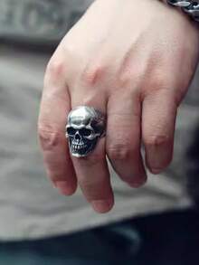 1 件哥特式骷髅戒指，深色风格男士配饰，复古朋克风格，适合万圣节和男女通用 - 裂紋骷髏頭 - 查看 4