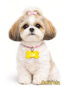 Personalized Pet ID Tag For Dogs And Cats, Laser Engraved On Metal And MDF. - Amarillo - Ver 2