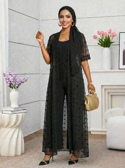 SHEIN Lady 女式优雅纯色纹理长款夹克和裤子两件套