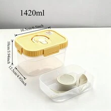 双层透明塑料便当盒，带酱料碟和餐具，密封防漏，可盛放水果沙拉等食物，可重复使用，适合学生和成人用于学校、办公室、旅行、露营、野餐和返校等场合。 - 彩色 - 查看 15