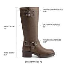 Women's Knee High Boots Square Toe Motorcycle Boots Chunky Low Heel Fashion Buckles Biker Riding Boots With Side Zipper - Brown - View 6