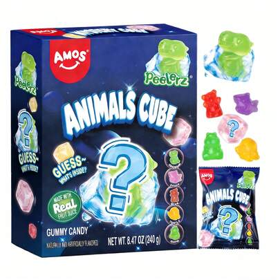 AMOS Peelerz Animal Cube Gummy Sweets Real Fruit Juice Mix Fruit Flavors Peelable 3D Gummy Candy