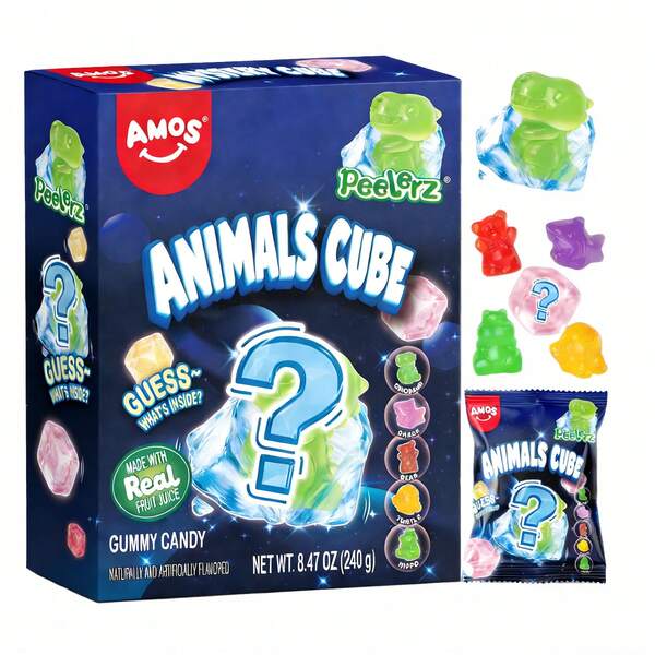 AMOS Peelerz Animal Cube Gummy Sweets Real Fruit Juice Mix Fruit Flavors Peelable 3D Gummy Candy