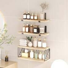 Tomnk 3+1 Tier Bathroom Floating Shelves Over Toilet, 15.8in Farmhouse Rustic Wood Shelves, Wall Decor For Bathroom, Living Room,Bedroom And Kitchen - 彩色 - 查看 13
