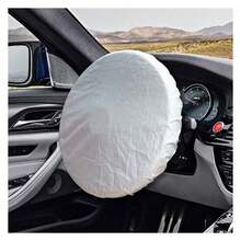 1pc Universal 18 Inch Car Steering Wheel Sun Shade Cover, Silver Coated Cloth Steering Wheel Protector, Windshield Sun Visor, Design, Side Sun Block To Protect Vehicle Steering Wheel - A - View 3