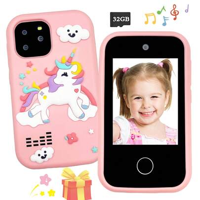 Kids Interactive Toy Phone, Unicorn Theme, Multifunctional Camera, Multi-Language Support, Silicone Protective Case, 32GB Storage Card, Suitable For Capturing Moments, Surprise Gift For Boys And Girls