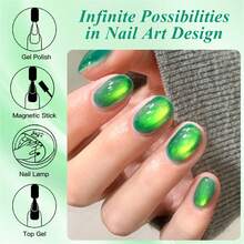 MEET ACROSS 1pc 7ml Jelly Colored Stone Cat Eye Gel Nail Polish, Gold Light Ultral Shine Gradient Magnetic Semi Permanent Soak Off UV Gel Varnish For Summer Nails, Manicure Nail Art Degign For Home And Salon Nail Supplies - 彩色 - 查看 6