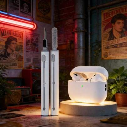 2 piezas 1 set compatible con Pro 3 Estuche de auriculares de silicona dividido + Bolígrafo de limpieza, Blanco crema - Estuche de silicona líquida suave, Cordón antióxido, Diseño minimalista elegante, Compatible con carga inalámbrica, Adecuado para viajes y escenarios domésticos, Juego de pareja