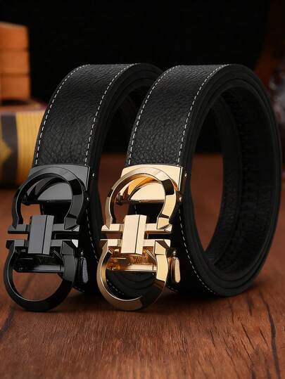 Men's Textured Belt – Premium PU Leather With White Stitching, Automatic Buckle Available In Gold/Silver/Black Finishes, Adjustable And Durable, Suitable For Both Business And Casual Wear, And The Ideal Gift For Father's Day, Anniversaries, And Special Occasions.