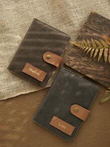 Takeoak 1pc Customized Name With Fashion Buckle Gold Personalized Word Waxed Canvas Texture Passport Cover Unique Document Card Holder Travel Accessory Handmade Fashion Travel Accessory Men's Father's Day Gift - Multicolor - View 9