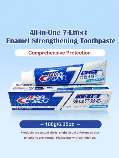 CREST 7-In-1 Toothpaste - 1pc, 180g/6.35oz, Comprehensive Protection, Multi-Functional, Refreshing Mint, Strengthens Teeth, Deep Cleaning, Oral Health Care, Fresh Breath, Gum Care, Whitening, Plaque Reduction, Daily Oral Hygiene, Family Sharing