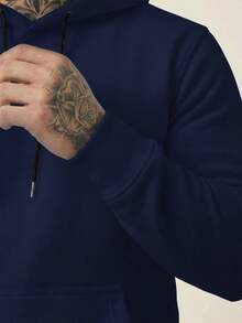 Men's Kangaroo Hoodie With Graffiti Lettering, Urban Hip Hop Rap Streetwear, Oversized Back Print, Old School Flow - Navy Blue - View 3