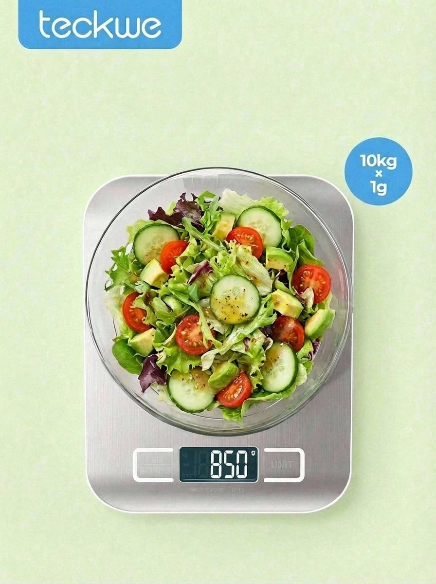 Teckwe Kitchen Scales, Electronic Kitchen Scales With LCD Display, 5 Units And Tare Function Stainless Steel For Cooking And Baking - Silver - View 1