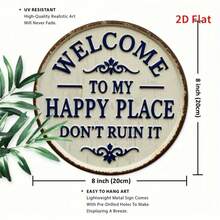 ️2D Flat, Antique Metal Welcome Sign - Welcome To My Happy Place, Don't Ruin It -.8X.8inch , Vintage Iron Wall Decoration With Floral Decoration, Suitable For Home, Porch, Garden, Cafe, Bar, Etc., Outdoor Vintage Iron Wall Art, Metal Wall Decoration,Valentines Decor,Wall Decor,Room Decor,Bathroom Deccor,Home Decor,Wall Art,Welcome Metal Sign,Vintage Iron Plaque,2D Wall Art,Porch Garden Decor,Antique Wall Sign,Home Wall Plaque,Cafe Bar Decor,Floral Metal Art,Outdoor Iron Sign,Retro Wall Plaque - A - Xem 4