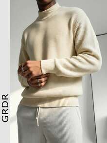 GRDR Jersey de cuello alto de manga larga con jacquard de 7 galgas para hombre, moda otoño/invierno - Albaricoque - Ver 2