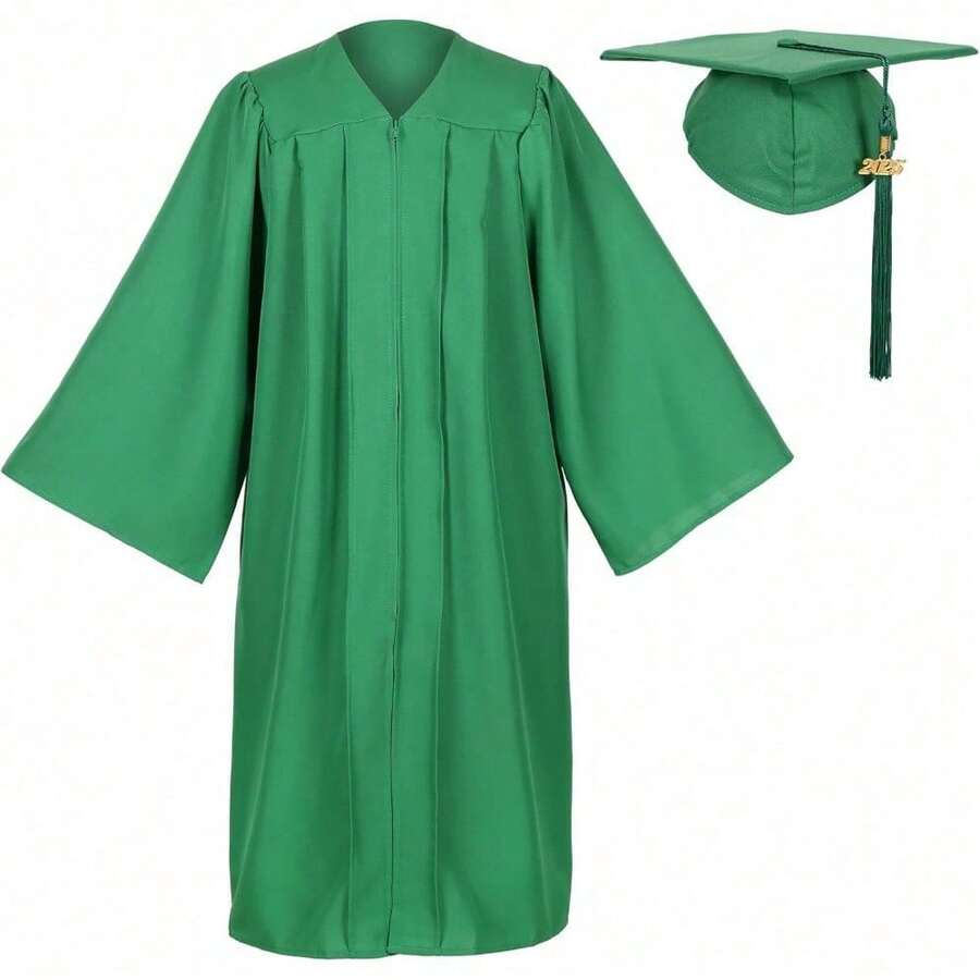 2026 Unisex Matte Graduation Gown And Cap Set With Tassel For Middle High School Bachelor - Emerald Green - View 1