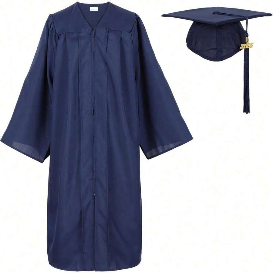 2026 Unisex Matte Graduation Gown And Cap Set With Tassel For Middle High School Bachelor - Navy - View 1