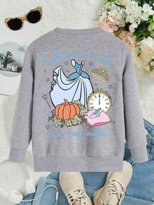 This Disney Girls' Sweatshirt Features A Creative Double-Sided Print Of Elsa Princess Lettering And Cartoon Characters. It's A Round Neck Sweatshirt Suitable For Autumn And Winter, Made Of Soft And Comfortable Fabric, Perfect For Everyday Wear, Shopping, School, And Casual Occasions. It Also Makes A Wonderful Gift. - 灰色 - 查看 3
