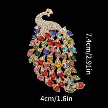 1/6 Fashionable Peacock Brooch, Alloy Rhinestone Colorful Peacock Lapel Pin, Vintage Palace Animal Accessory For Dress/Suit, Gift For Friends - Style - View 15