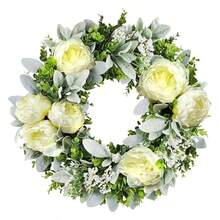 Artificial Spring Wreaths For Front Door 18 Inch Peony Wreath Summer Wreath With Peony Flower For Front Door Indoor Outdoor Wedding Home Wall Window Festival Decoration - B - 查看 11
