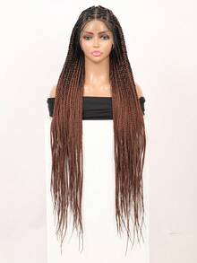 36 Inch Braided Lace Front Wig With Baby Hair, Crochet Box Braid Wig, Synthetic Hair Wig For Women - Linen Brown - View 12