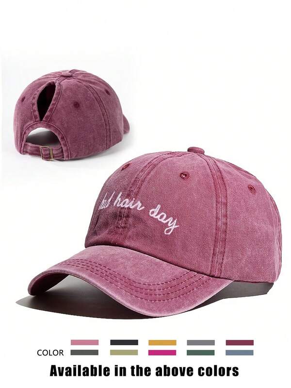 1pc Embroidered "Bad Hair Day" Washed Ponytail Baseball Cap, Adjustable Outdoor Sun Protection Casual Hat Suitable For Spring, Autumn, Travel, Beach, Vacation, Y2K Style For Young People