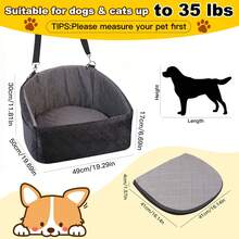 Comfortable Dog Car Seat 19.7"L X 19.3"W, Pet Booster Seat For Small Dogs Up To 35 Lbs, Durable Dog Travel Bed With Storage Pockets & Machine Washable Cover - 灰色 - 查看 4