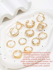 12pcs/Set Punk Style Rings Set, Vintage Geometric Rings Set For Women, Fashion Personalized Jewelry Gift, Suitable For Daily Outfit And Party Accessories - Yellow Gold - View 7