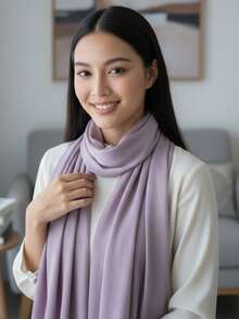 1pc Pleated Satin Headscarf, Women Scarf Accessory - Dusty Purple - View 3