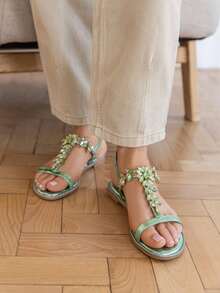 Women's Casual Fashionable Sandals Decorated With Colorful Gemstones, Suitable For Daily Wear - Green - View 1