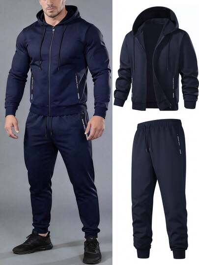 2pcs Men's Thin Hooded Sweatshirt Jacket And Pants Tracksuit Set, Casual Outdoor Travel Running Fitness Sports Wear, Spring/Autumn